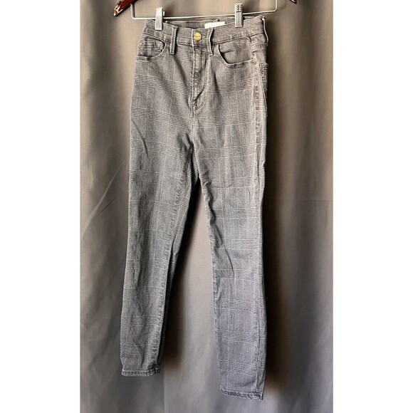 Frame Le Crop Mini Boot Pants Window Pane Plaid Womens Sz 24 Gray Bootcut Crop - Picture 2 of 8